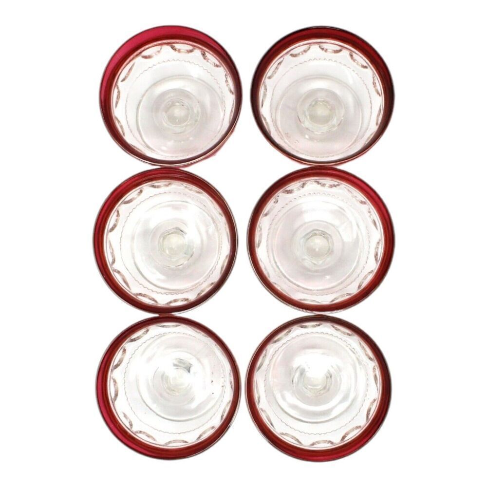 Set of 6 King’s Crown Ruby Flashed Pedestal Thumbprint Design Dessert Glasses - Picture 4 of 5